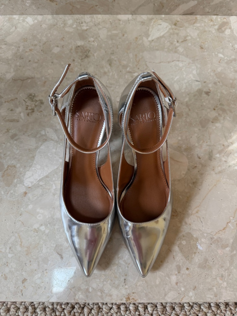 Franco Sarto silver metallic pointed to Mary Jane